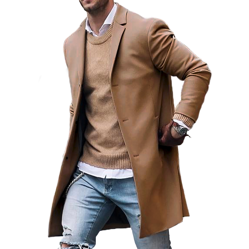 Herren Trench Coat mit Langem Reverskragen | Knopf Daunen