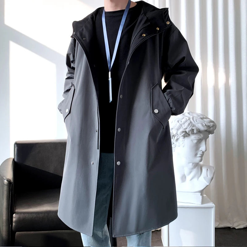 Herren Langer Freizeit-Trenchcoat | Kapuze