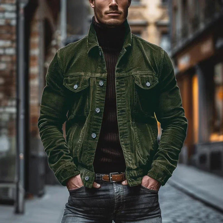 Herren Weinlese Knopfleiste Cord Jacke | Lange Ärmel