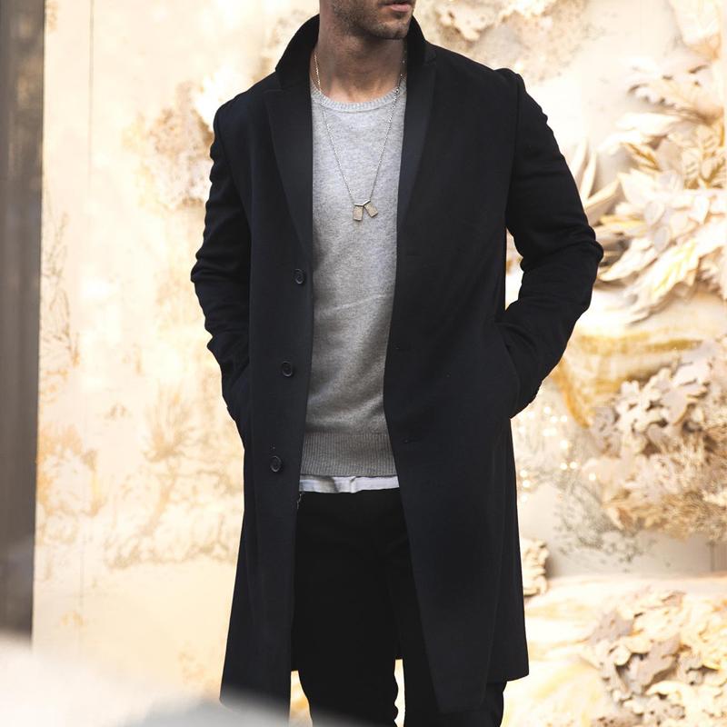 Herren Trench Coat mit Langem Reverskragen | Knopf Daunen