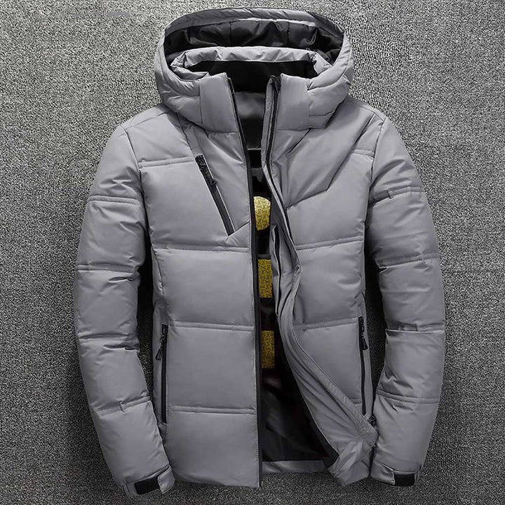 Herren Puffer-Daunen-Kapuzenjacke | Reißverschlusstasche