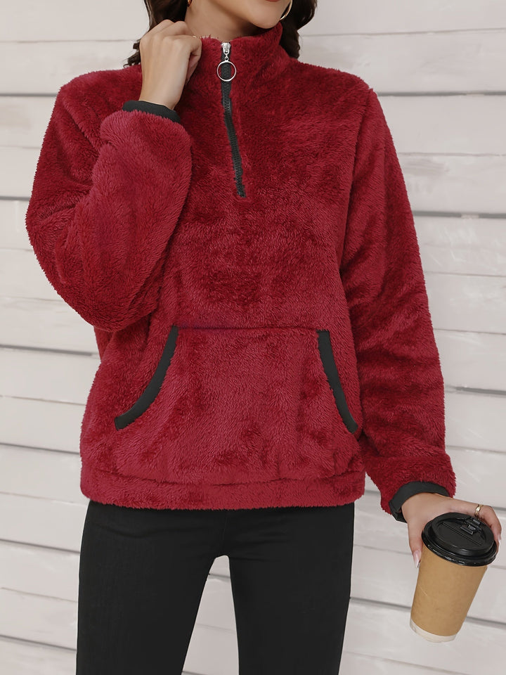 Lässiger fleece halbreißverschluss-pullover