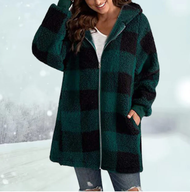 Karierte Winterjacke mit Kapuze für Damen | Modisch