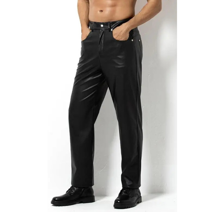 Klassische lederlook-hose mit geradem bein