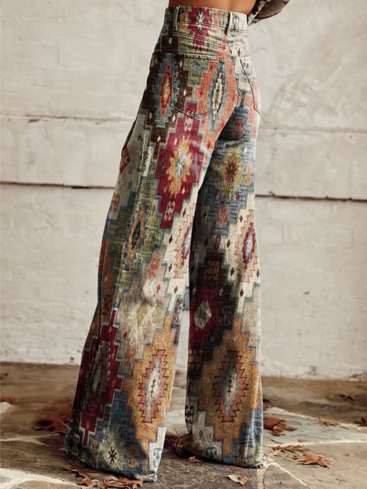 Damenhose mit weitem Bein und Geometrisch bedruckte | Elegant