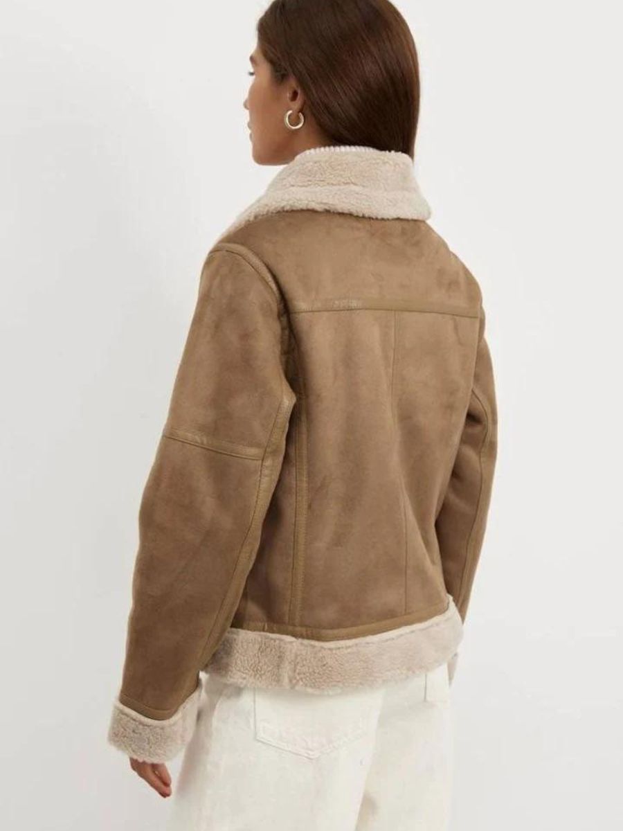 Gefütterte Felljacke mit Kragen für Damen | Warme