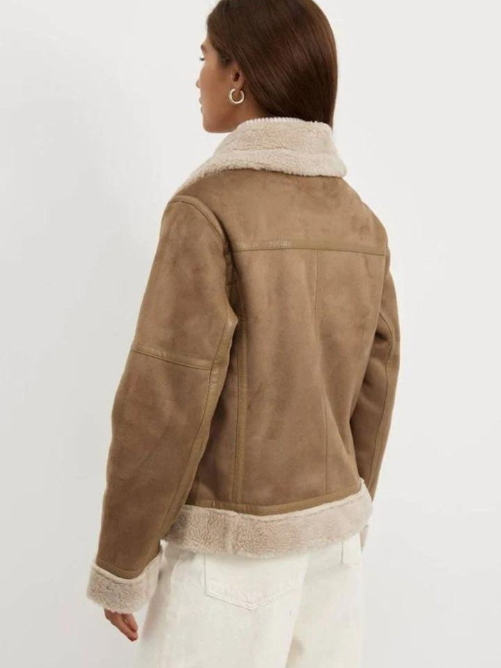 Gefütterte Felljacke mit Kragen für Damen | Warme