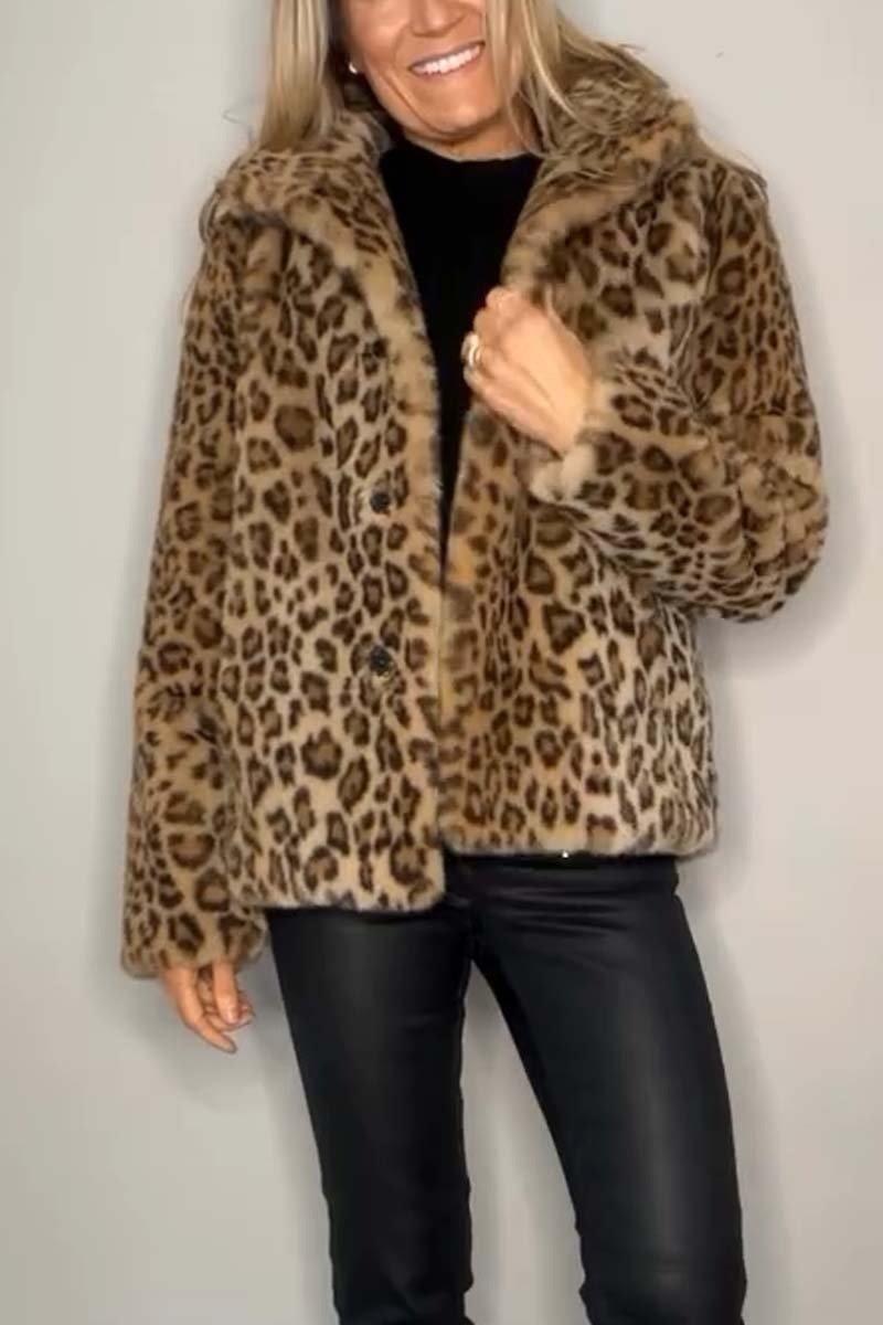 Leopardenmuster Felljacke mit Revers für Damen | Lässig