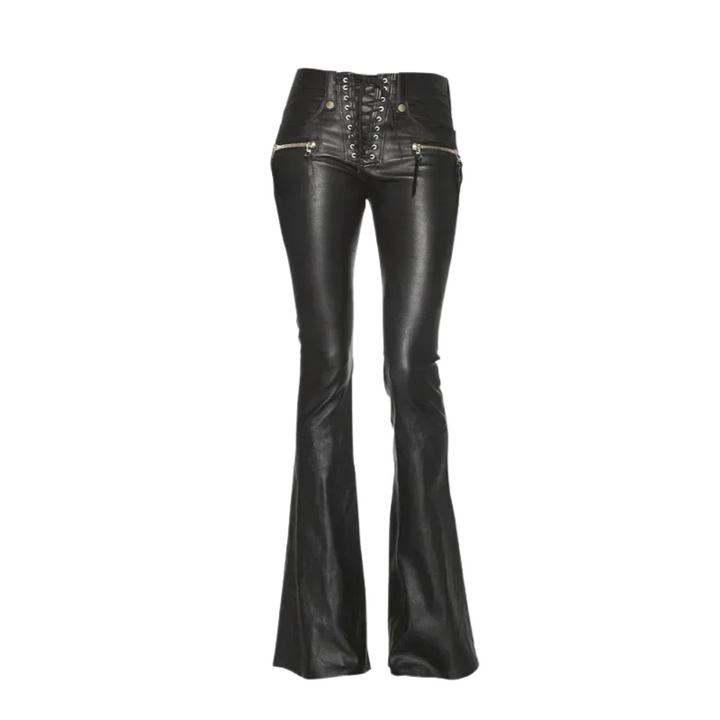 Elegante high-waist hose im lederlook mit ausgestelltem bein
