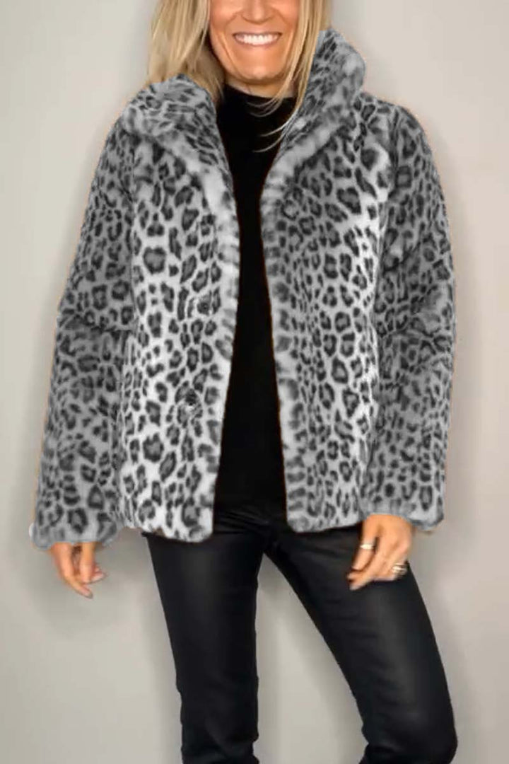 Leopardenmuster Felljacke mit Revers für Damen | Lässig