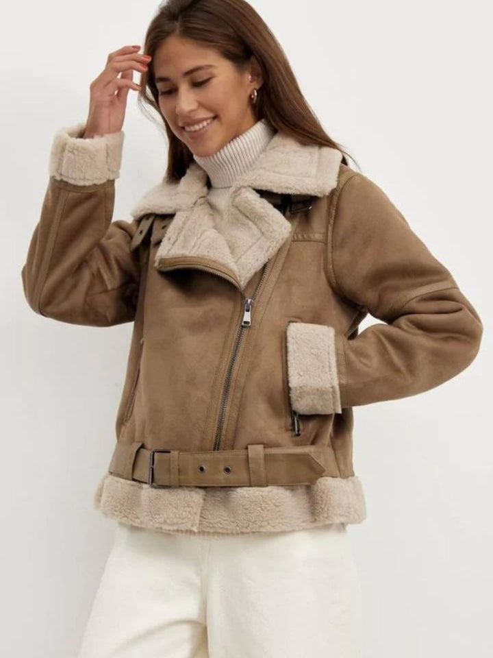 Gefütterte Felljacke mit Kragen für Damen | Warme