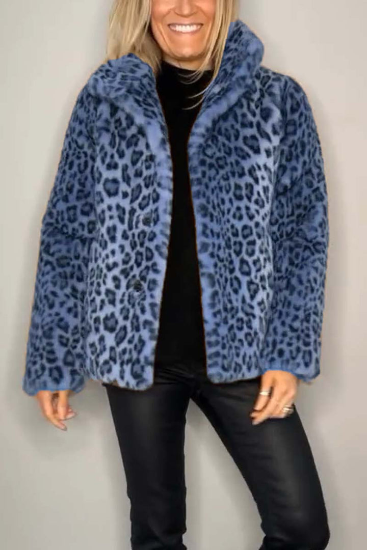 Leopardenmuster Felljacke mit Revers für Damen | Lässig