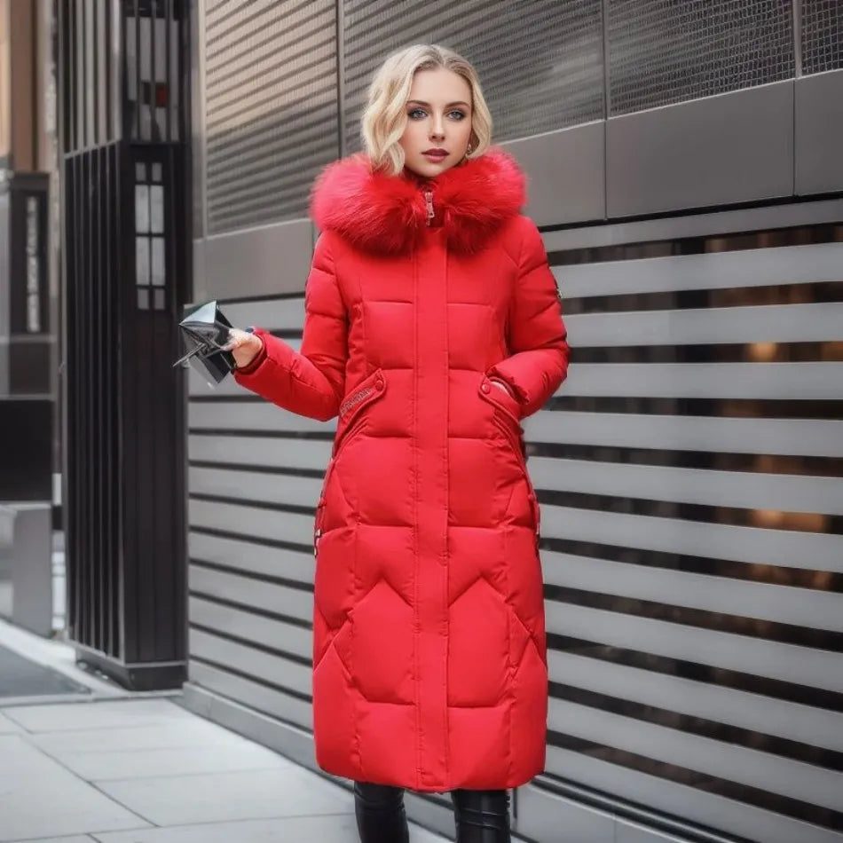 Damen Lange Puffer-Parka-Jacke | Kapuze