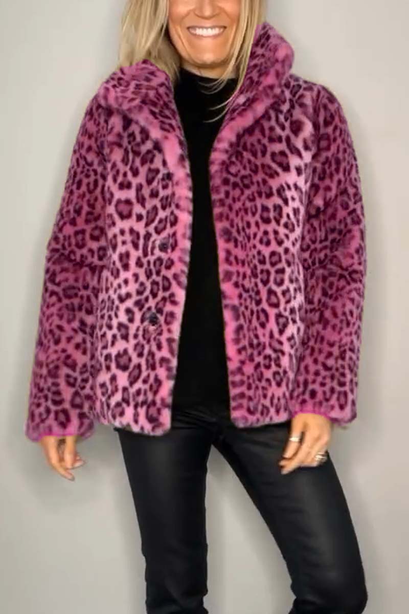 Leopardenmuster Felljacke mit Revers für Damen | Lässig