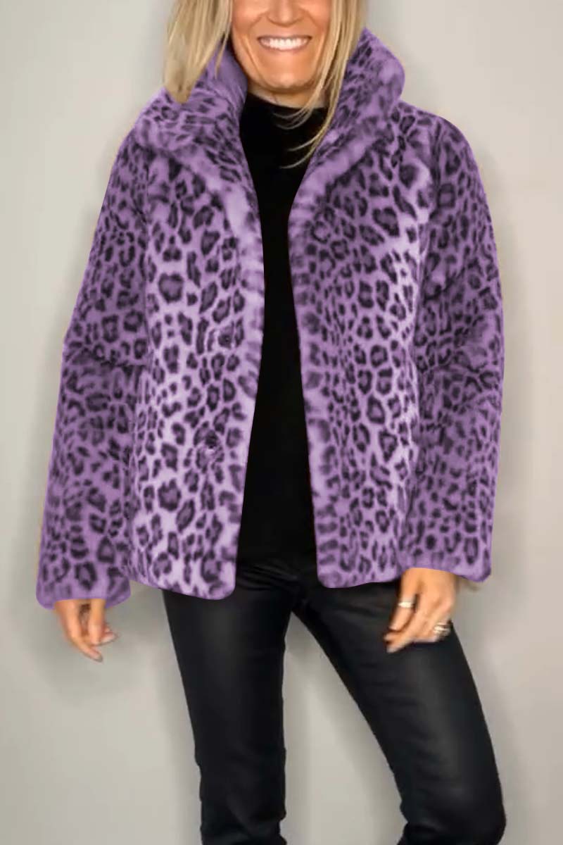 Leopardenmuster Felljacke mit Revers für Damen | Lässig