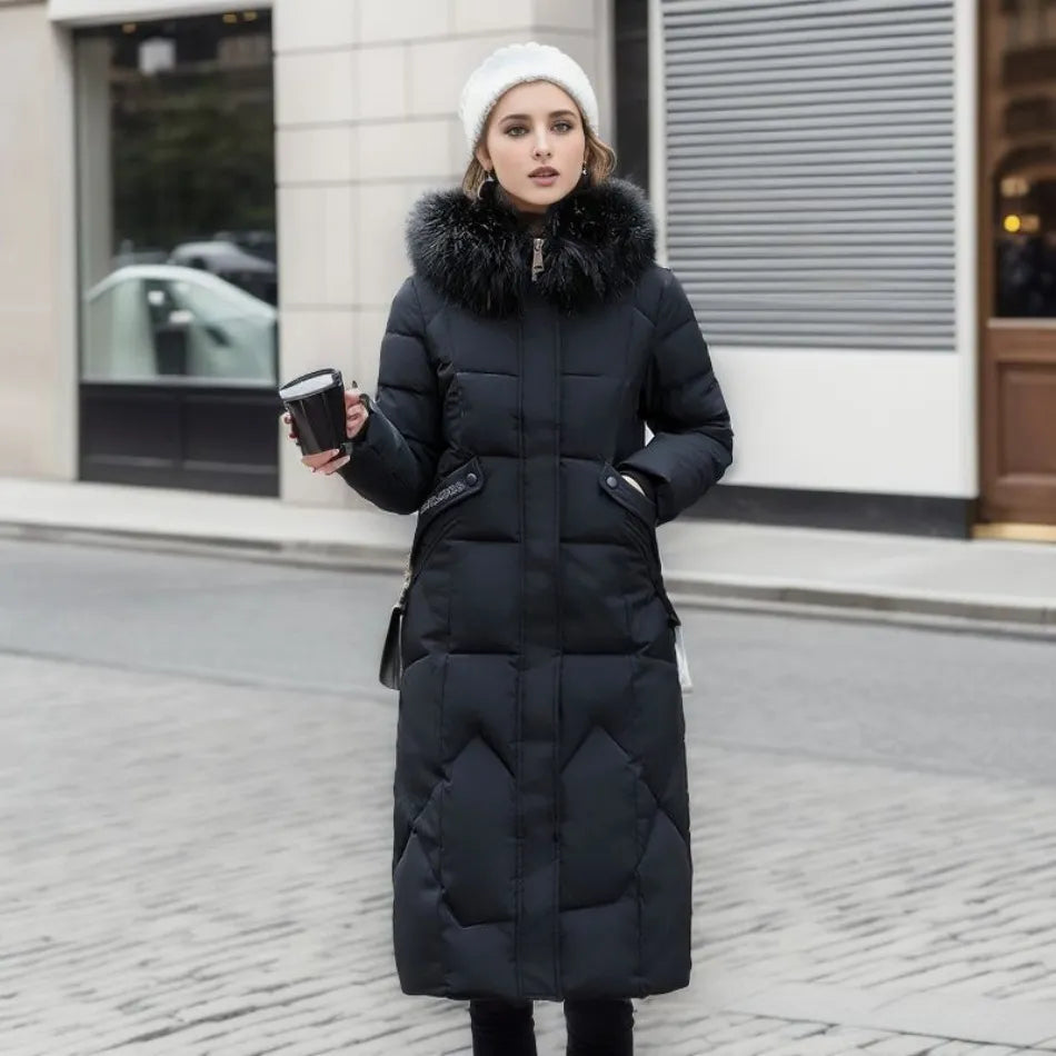 Damen Lange Puffer-Parka-Jacke | Kapuze