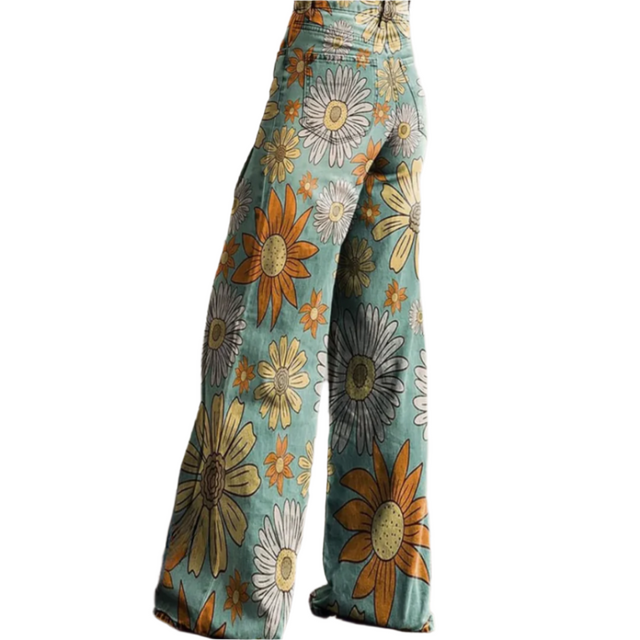 Weite Damenhose mit Blumendruck | Bequeme