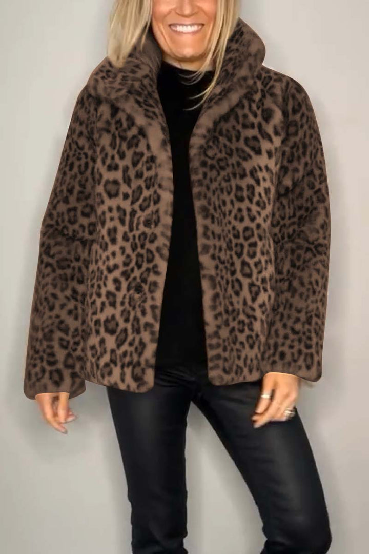 Leopardenmuster Felljacke mit Revers für Damen | Lässig