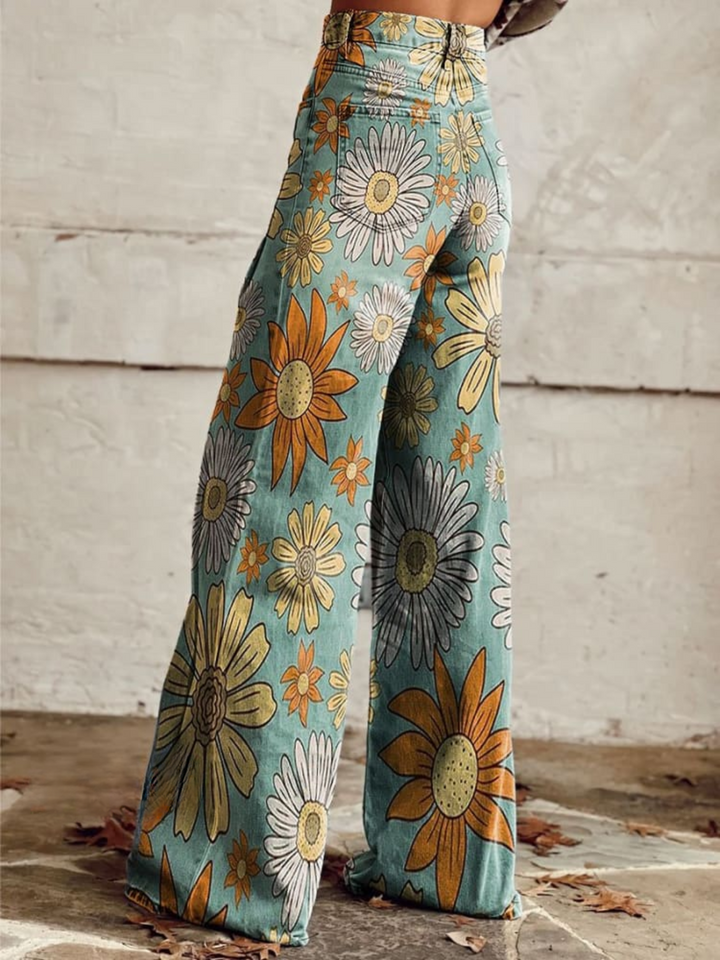 Weite Damenhose mit Blumendruck | Bequeme
