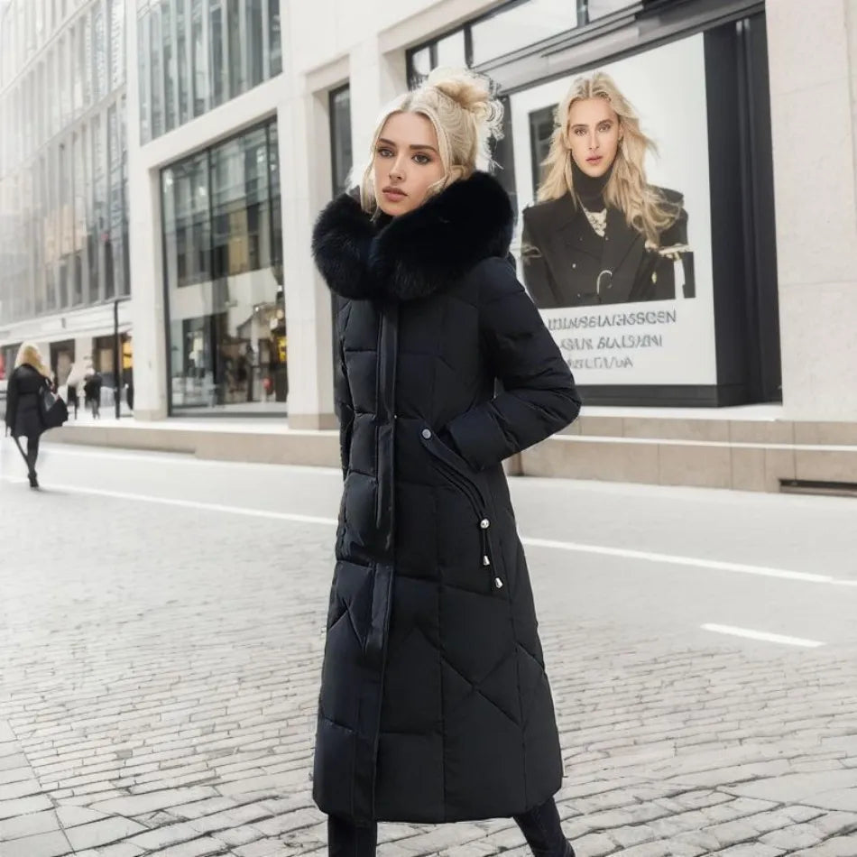 Damen Lange Puffer-Parka-Jacke | Kapuze