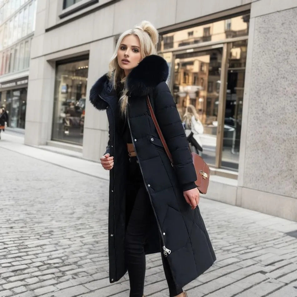 Damen Lange Puffer-Parka-Jacke | Kapuze