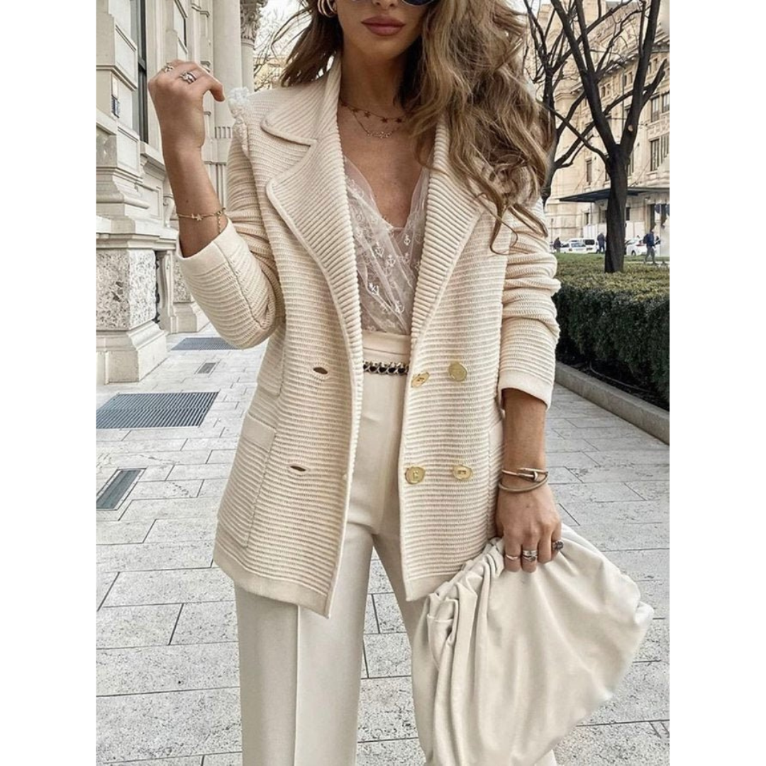 Damen Eleganter Gerippter Blazer | Knopfleiste