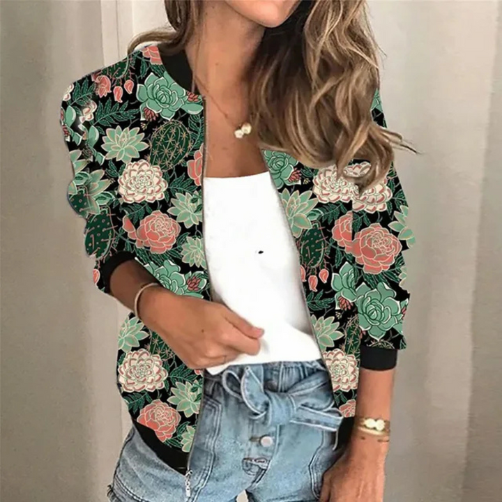 Damen Bedruckte Stilvolle Jacke | Reissverschluss