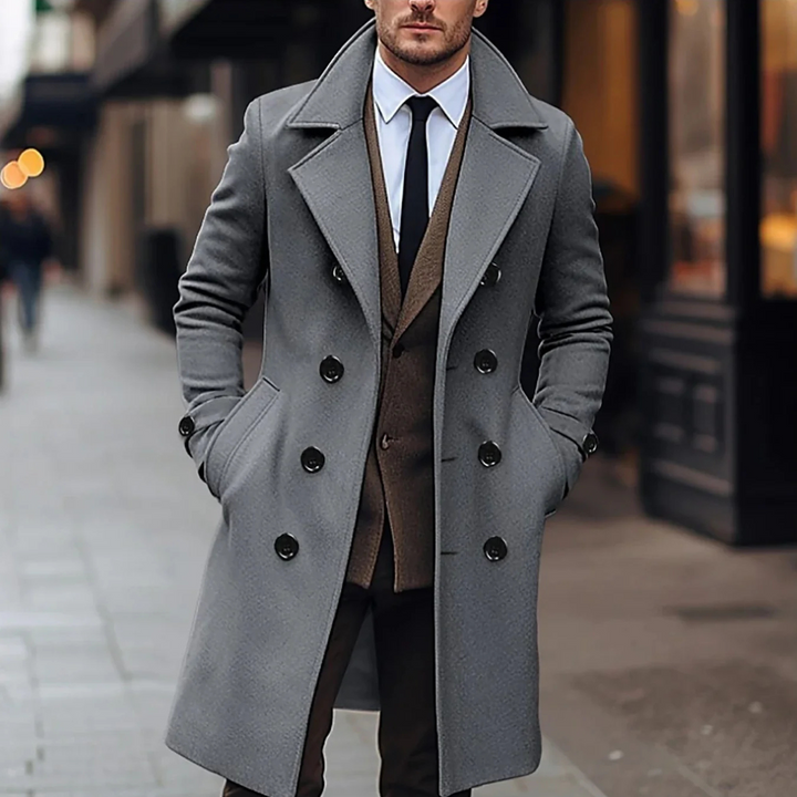 Herren Langer doppelreihiger Trench Mantel | Warme
