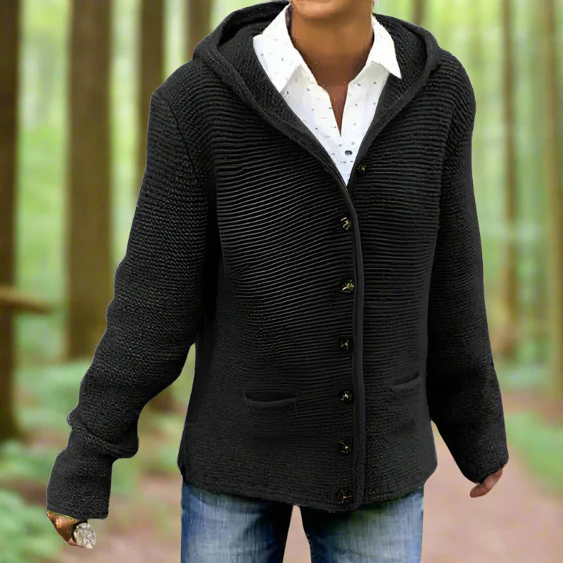 Damen Knopf Daunen Strick Strickjacke | Kapuze