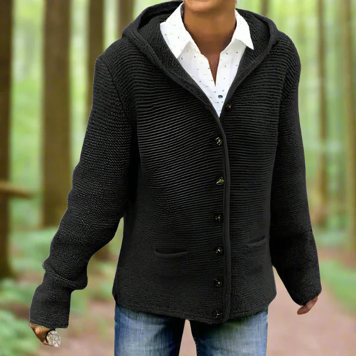 Damen Knopf Daunen Strick Strickjacke | Kapuze