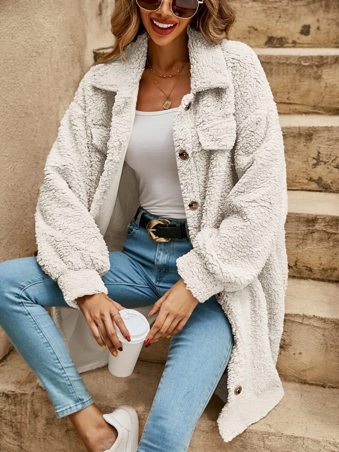 Damen Lang Teddy Jacke | Moderne