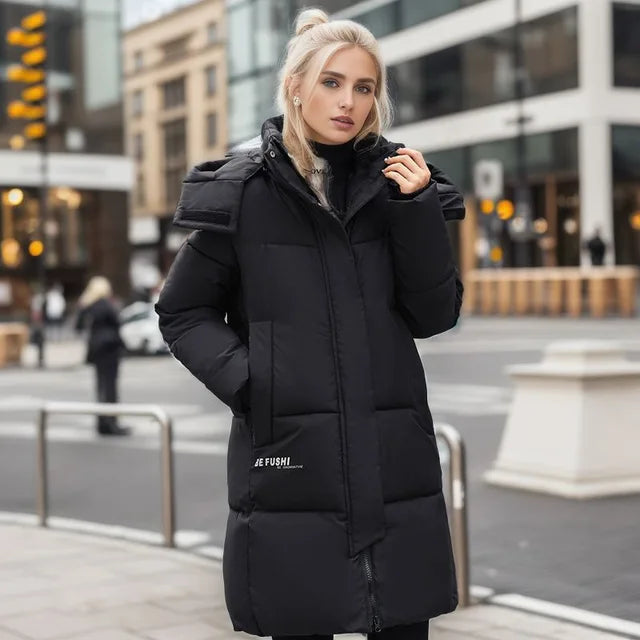 Damen Dicker Langer Daunenjacke | Mit Kapuze