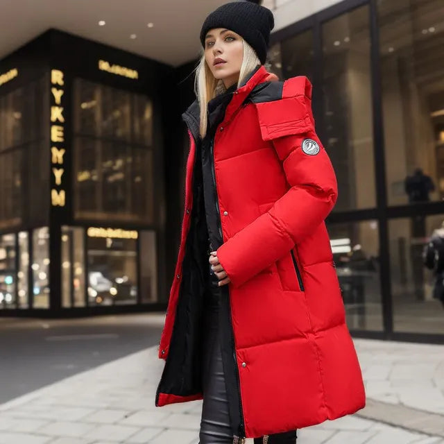 Damen Dicker Langer Daunenjacke | Mit Kapuze