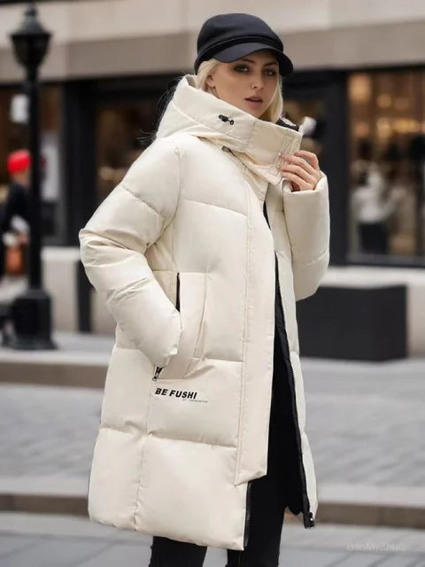 Damen Dicker Langer Daunenjacke | Mit Kapuze
