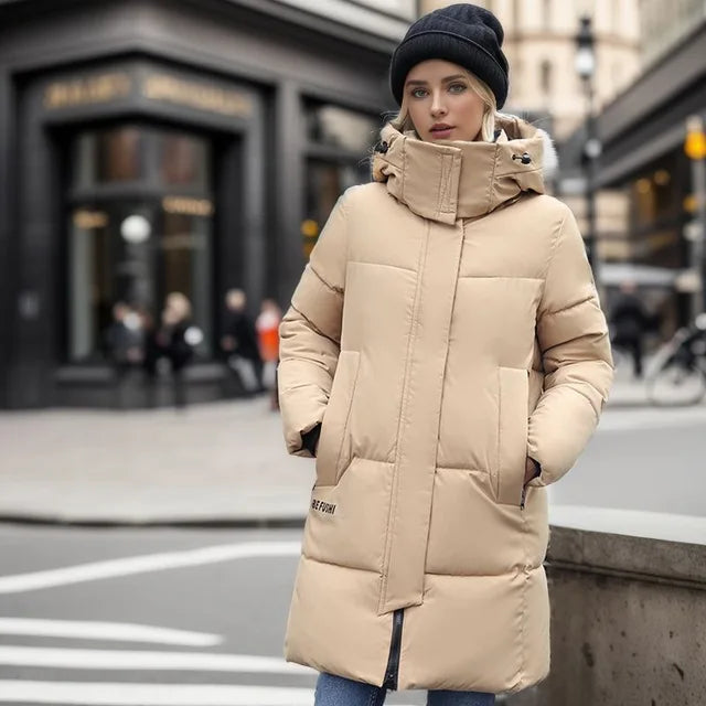 Damen Dicker Langer Daunenjacke | Mit Kapuze