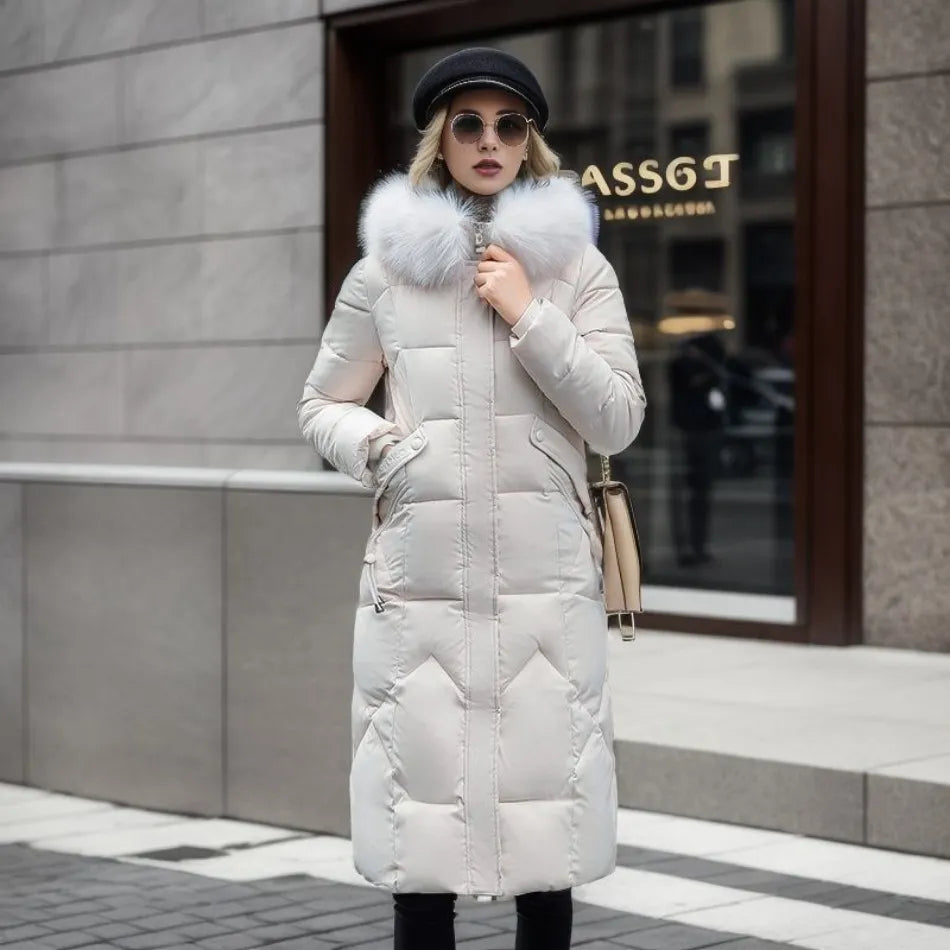 Damen Lange Puffer-Parka-Jacke | Kapuze
