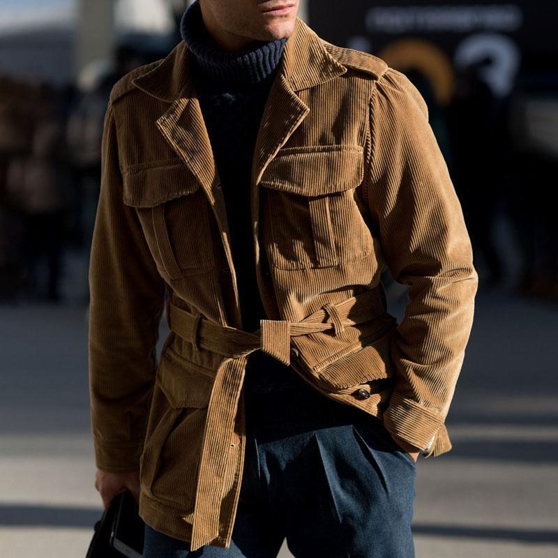 Herren Cord Jacke mit Gürtel | Fronttaschen