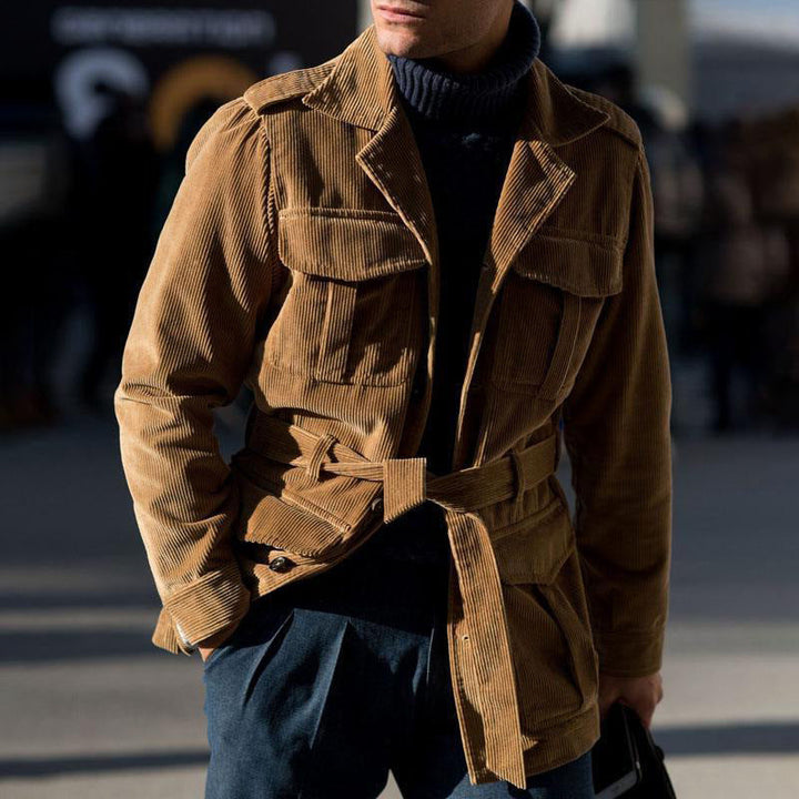 Herren Cord Jacke mit Gürtel | Fronttaschen