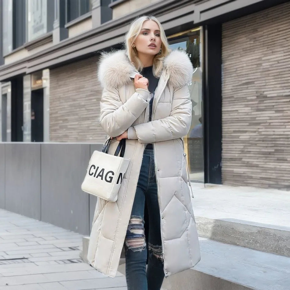 Damen Lange Puffer-Parka-Jacke | Kapuze