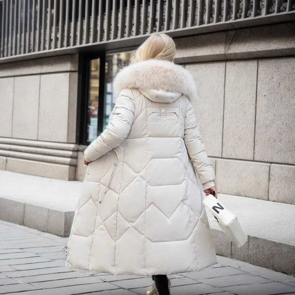 Damen Lange Puffer-Parka-Jacke | Kapuze