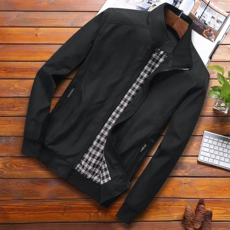 Herren Schlanke Passform Stehkragen Jacke | Reißverschluss