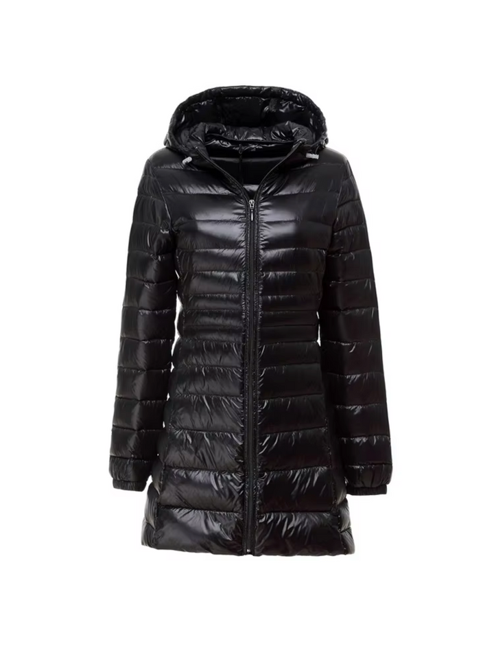 Lange gefütterte Winterjacke mit Kapuze für Damen | Vielseitig