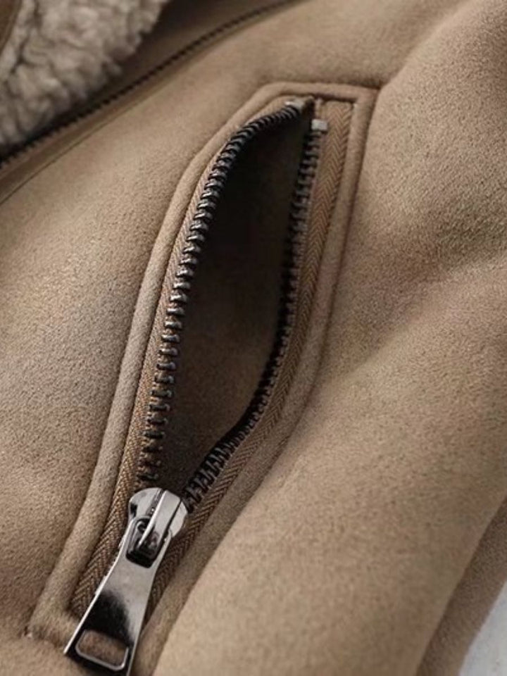 Gefütterte Felljacke mit Kragen für Damen | Warme