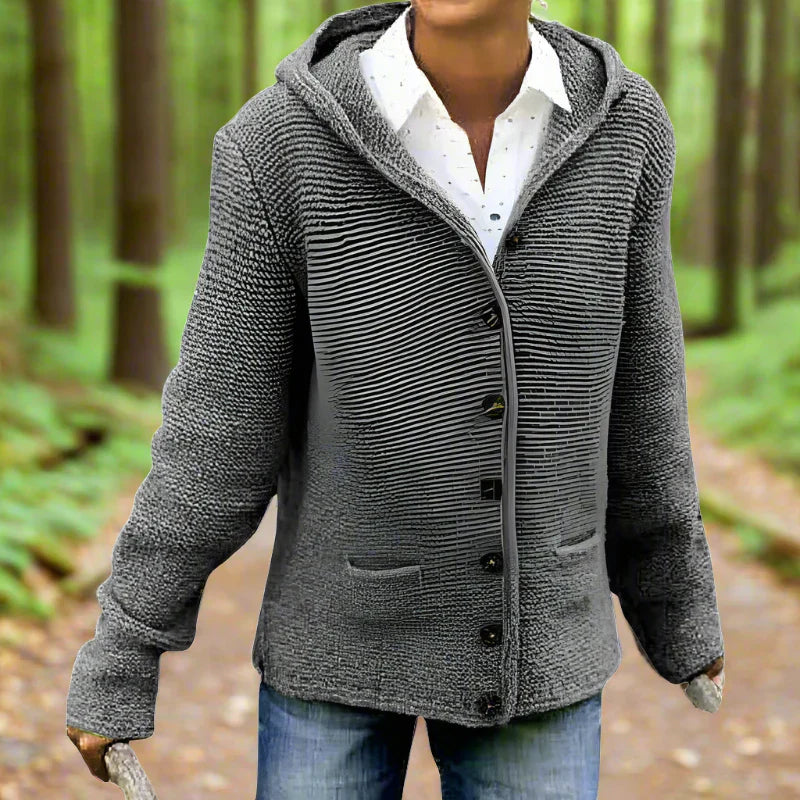 Damen Knopf Daunen Strick Strickjacke | Kapuze