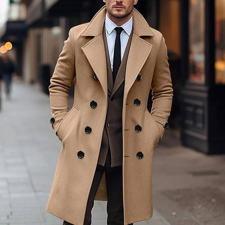 Herren Langer doppelreihiger Trench Mantel | Warme
