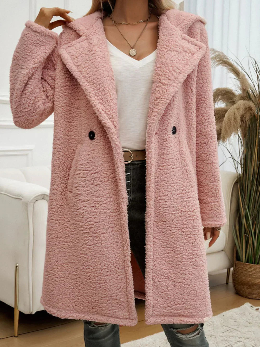 Lange Teddy Jacke mit Kapuze für Damen | Zeitlos