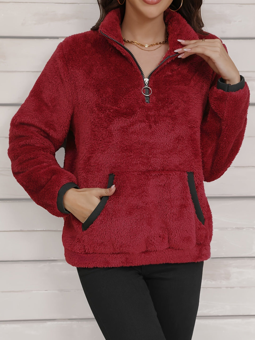 Lässiger fleece halbreißverschluss-pullover