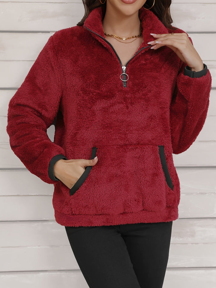 Lässiger fleece halbreißverschluss-pullover