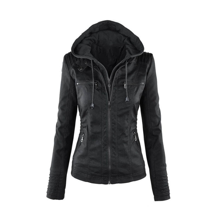 Damen Schlanke PassformKapuze Bikerin Jacke | Reißverschluss