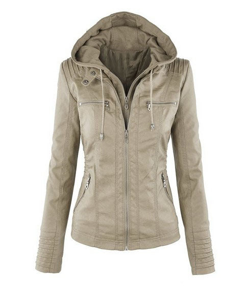 Damen Schlanke PassformKapuze Bikerin Jacke | Reißverschluss